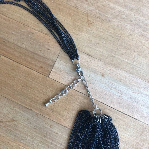 Chico's Meagan Multi Chain Knot Necklace Black Silver New - Picture 2 of 4